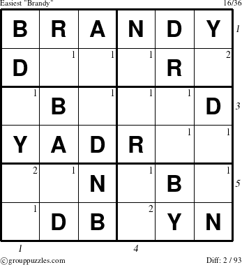 The grouppuzzles.com Easiest Brandy puzzle for  with all 2 steps marked