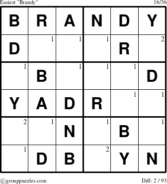 The grouppuzzles.com Easiest Brandy puzzle for  with the first 2 steps marked
