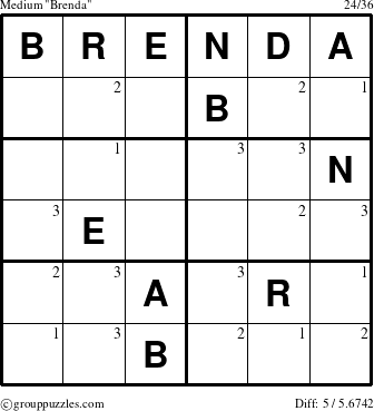 The grouppuzzles.com Medium Brenda puzzle for  with the first 3 steps marked