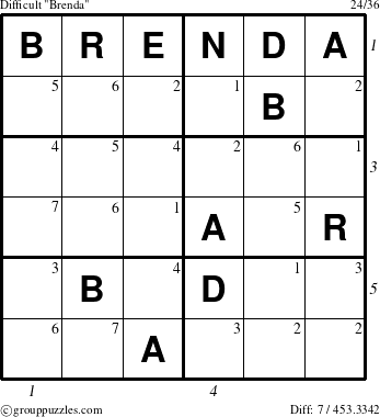 The grouppuzzles.com Difficult Brenda puzzle for  with all 7 steps marked