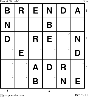 The grouppuzzles.com Easiest Brenda puzzle for  with all 2 steps marked