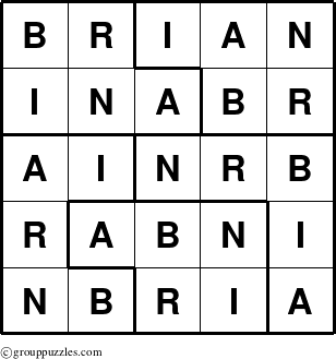 The grouppuzzles.com Answer grid for the Brian puzzle for 