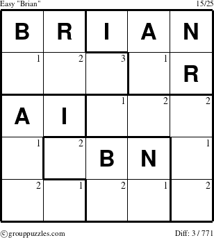 The grouppuzzles.com Easy Brian puzzle for  with the first 3 steps marked