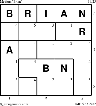 The grouppuzzles.com Medium Brian puzzle for , suitable for printing, with all 5 steps marked