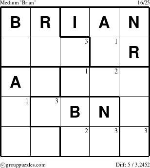 The grouppuzzles.com Medium Brian puzzle for  with the first 3 steps marked