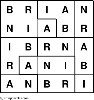 The grouppuzzles.com Answer grid for the Brian puzzle for 