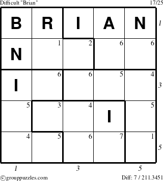 The grouppuzzles.com Difficult Brian puzzle for  with all 7 steps marked