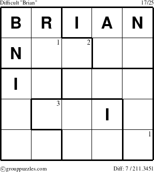 The grouppuzzles.com Difficult Brian puzzle for  with the first 3 steps marked