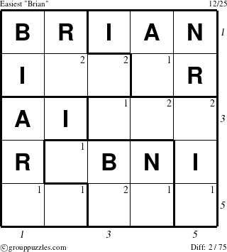 The grouppuzzles.com Easiest Brian puzzle for , suitable for printing, with all 2 steps marked