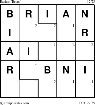 The grouppuzzles.com Easiest Brian puzzle for  with the first 2 steps marked