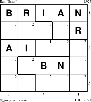 The grouppuzzles.com Easy Brian puzzle for , suitable for printing, with all 3 steps marked