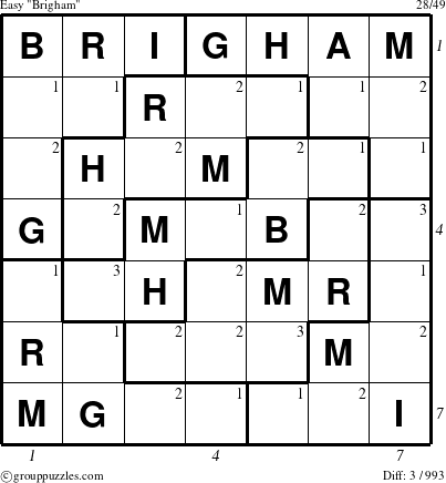 The grouppuzzles.com Easy Brigham puzzle for , suitable for printing, with all 3 steps marked