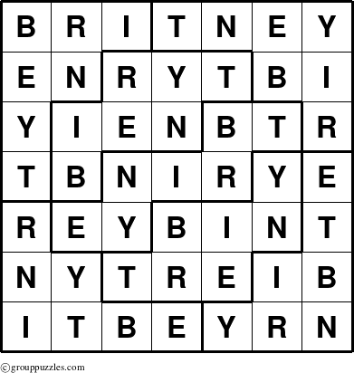 The grouppuzzles.com Answer grid for the Britney puzzle for 