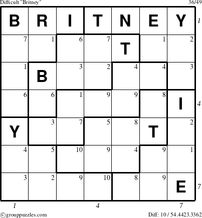 The grouppuzzles.com Difficult Britney puzzle for , suitable for printing, with all 10 steps marked