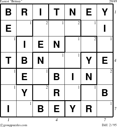 The grouppuzzles.com Easiest Britney puzzle for , suitable for printing, with all 2 steps marked