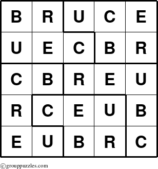 The grouppuzzles.com Answer grid for the Bruce puzzle for 