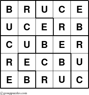 The grouppuzzles.com Answer grid for the Bruce puzzle for 