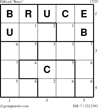 The grouppuzzles.com Difficult Bruce puzzle for  with all 7 steps marked