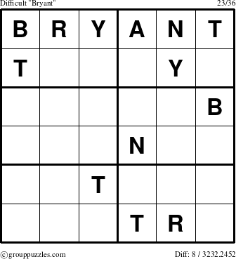 The grouppuzzles.com Difficult Bryant puzzle for 