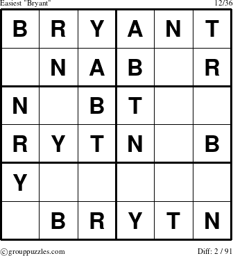 The grouppuzzles.com Easiest Bryant puzzle for 