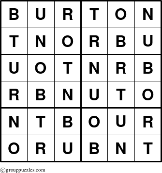 The grouppuzzles.com Answer grid for the Burton puzzle for 