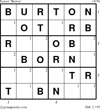 The grouppuzzles.com Easiest Burton puzzle for  with all 2 steps marked