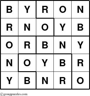 The grouppuzzles.com Answer grid for the Byron puzzle for 