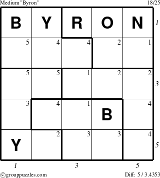 The grouppuzzles.com Medium Byron puzzle for  with all 5 steps marked