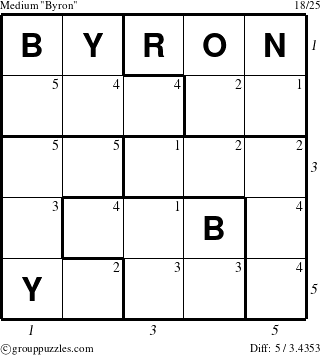 The grouppuzzles.com Medium Byron puzzle for , suitable for printing, with all 5 steps marked