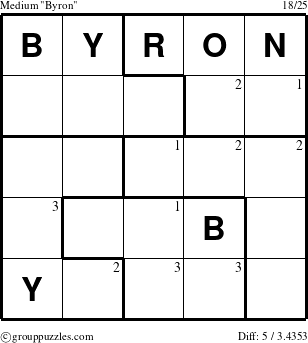 The grouppuzzles.com Medium Byron puzzle for  with the first 3 steps marked