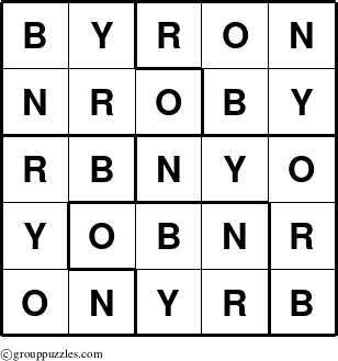 The grouppuzzles.com Answer grid for the Byron puzzle for 