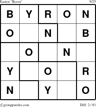 The grouppuzzles.com Easiest Byron puzzle for 