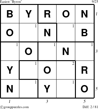 The grouppuzzles.com Easiest Byron puzzle for , suitable for printing, with all 2 steps marked