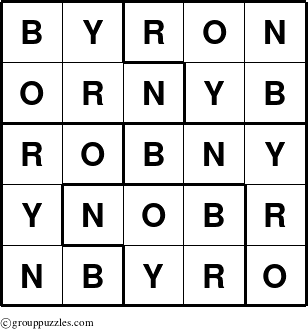 The grouppuzzles.com Answer grid for the Byron puzzle for 