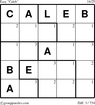 The grouppuzzles.com Easy Caleb puzzle for  with the first 3 steps marked