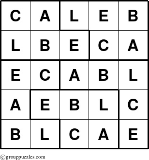 The grouppuzzles.com Answer grid for the Caleb puzzle for 