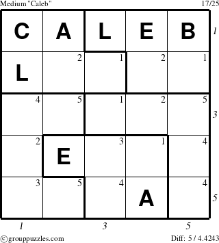 The grouppuzzles.com Medium Caleb puzzle for  with all 5 steps marked