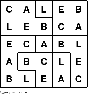 The grouppuzzles.com Answer grid for the Caleb puzzle for 