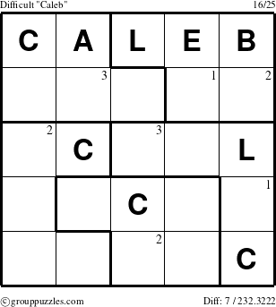 The grouppuzzles.com Difficult Caleb puzzle for  with the first 3 steps marked