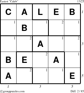 The grouppuzzles.com Easiest Caleb puzzle for  with all 2 steps marked