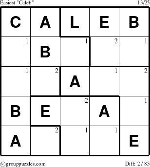The grouppuzzles.com Easiest Caleb puzzle for  with the first 2 steps marked