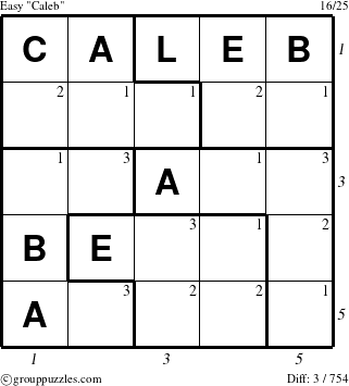 The grouppuzzles.com Easy Caleb puzzle for  with all 3 steps marked