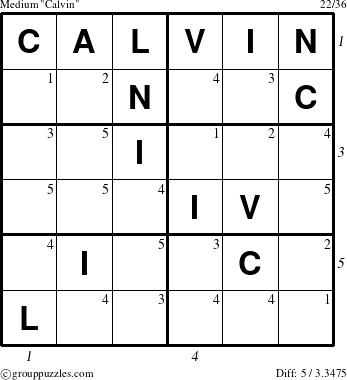 The grouppuzzles.com Medium Calvin puzzle for  with all 5 steps marked