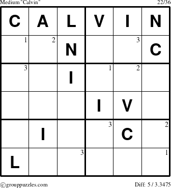 The grouppuzzles.com Medium Calvin puzzle for  with the first 3 steps marked