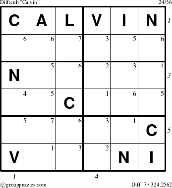 The grouppuzzles.com Difficult Calvin puzzle for , suitable for printing, with all 7 steps marked