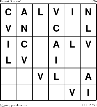 The grouppuzzles.com Easiest Calvin puzzle for 