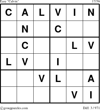 The grouppuzzles.com Easy Calvin puzzle for 