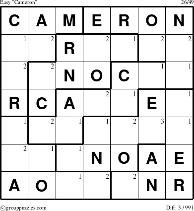 The grouppuzzles.com Easy Cameron puzzle for  with the first 3 steps marked
