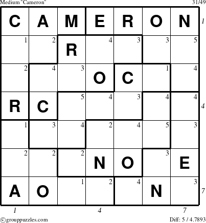 The grouppuzzles.com Medium Cameron puzzle for  with all 5 steps marked
