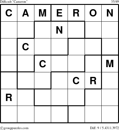The grouppuzzles.com Difficult Cameron puzzle for 